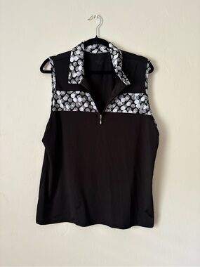 Emerald Black Sleeveless Polo Tank with White Dot Yoke